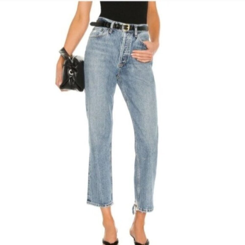 NEW AGOLDE Lana Crop Jeans Emulsion Blue Straight Leg Cropped Size 24 Revolve